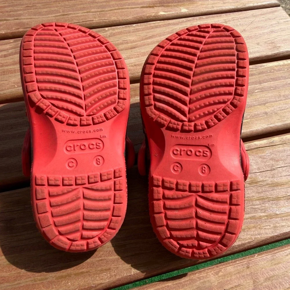 Crocs Kids Classic Clog Black Red Orange Flame Graphic Slip On Shoes Kids 8
